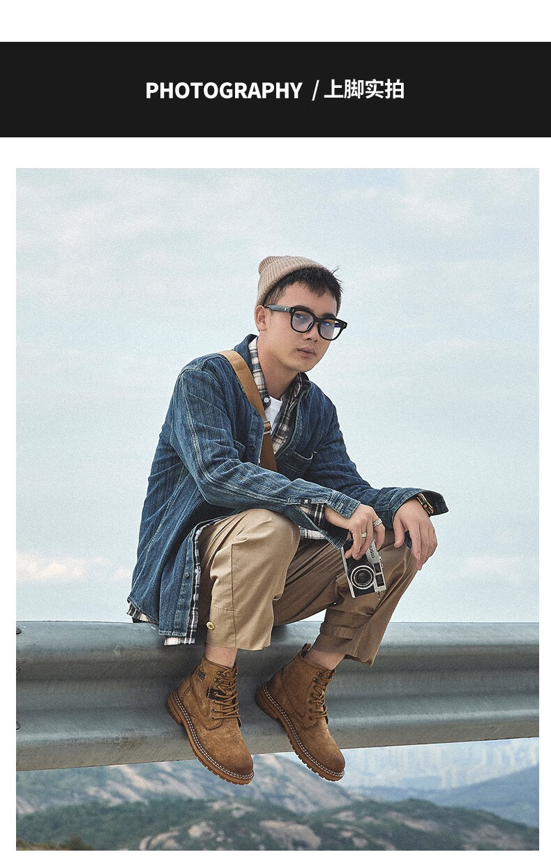 鞋子男潮流高帮工装靴子男士户外休闲大黄靴男短筒沙漠靴男焦糖色38