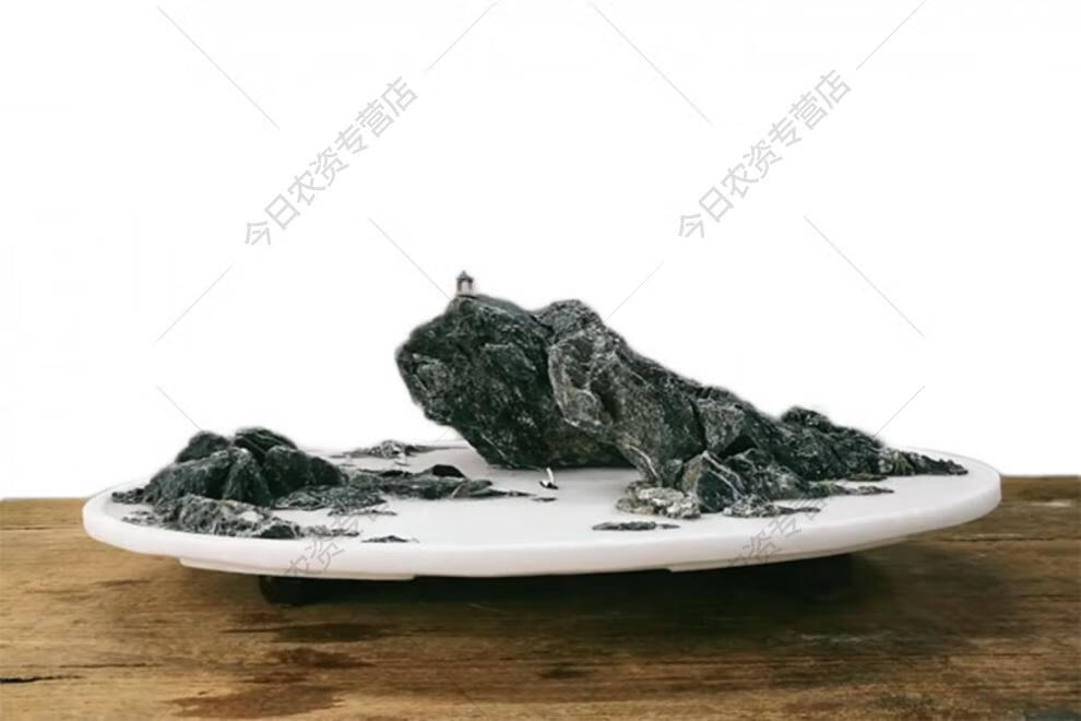 假山盆景盆天然汉白玉大理石托盘山水吸水石石头花盆sn2625白色圆形