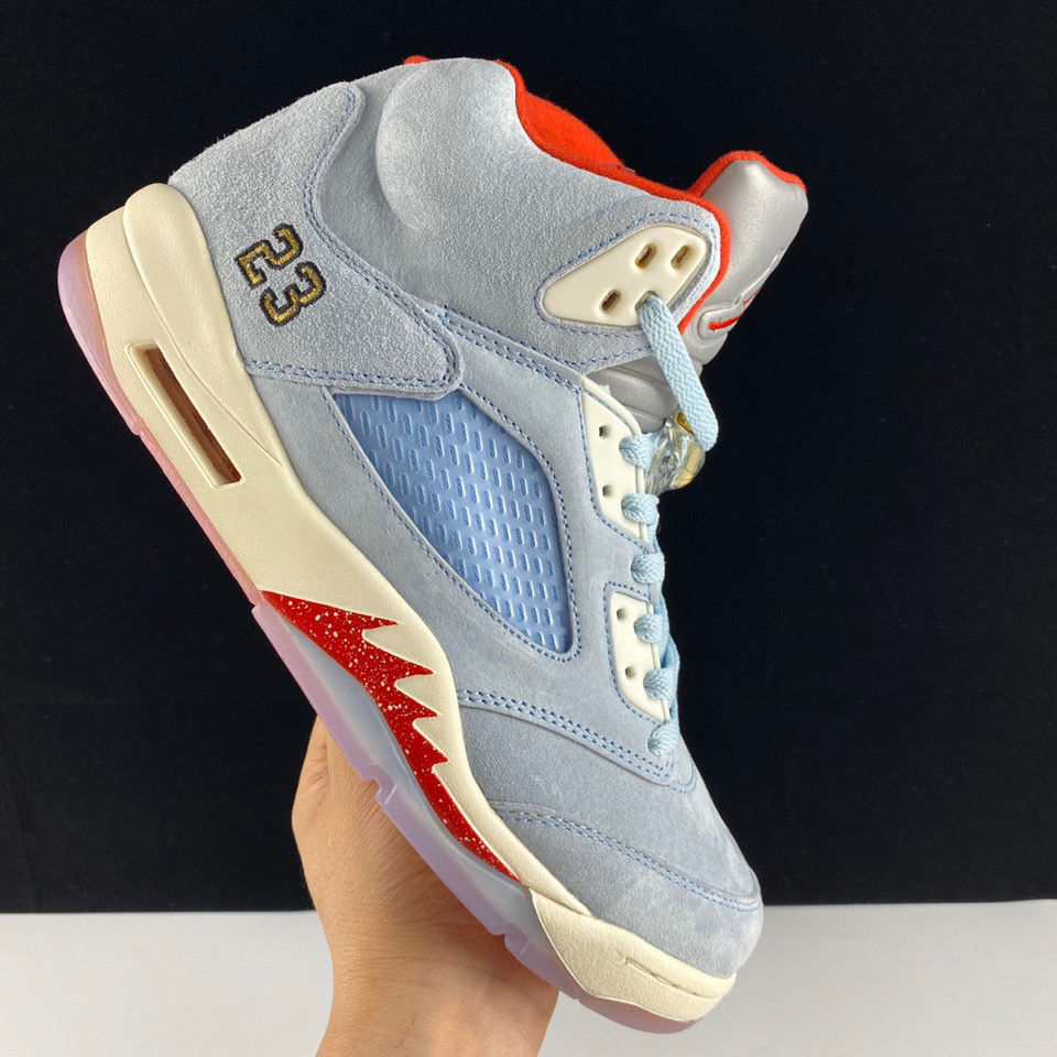 纯原级aj5冰蓝高帮休闲百搭乔5男女情侣球鞋学生党时尚设计冰蓝36