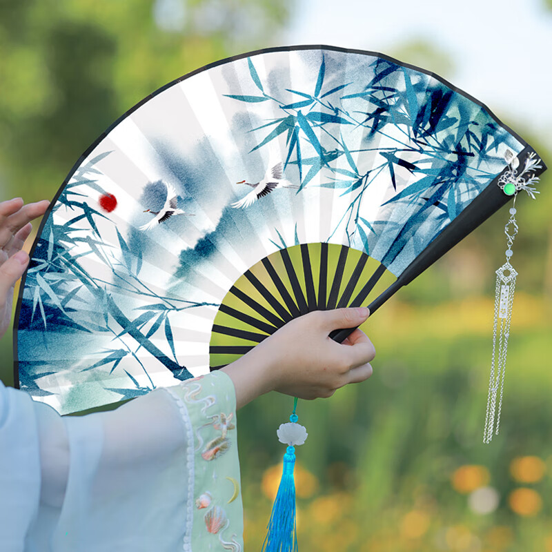 扇子夏天女生抖音同款双面彼岸花九尾狐男霸气古装汉服绢布折扇中国风