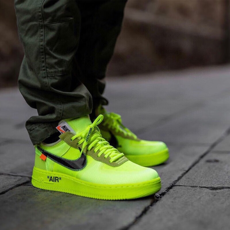 nike耐克公司空军一号af1ow联名黑白荧光绿板鞋 公司级3 36【图片