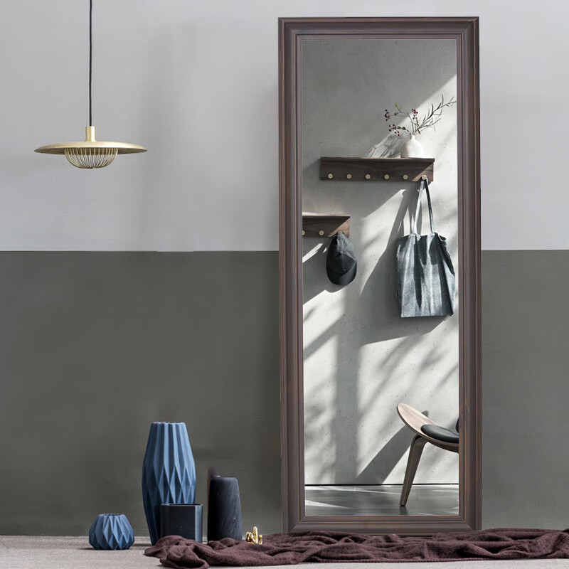 中式实木试衣镜客厅摆放落地镜子玄关贴墙穿衣镜家用全身镜可定制