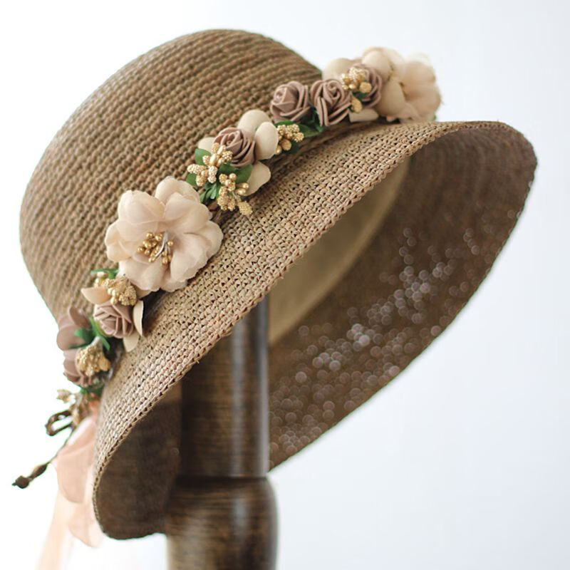 minanser特细出游拉菲草帽子女士夏季韩版大檐沙滩帽防紫外线遮阳帽可