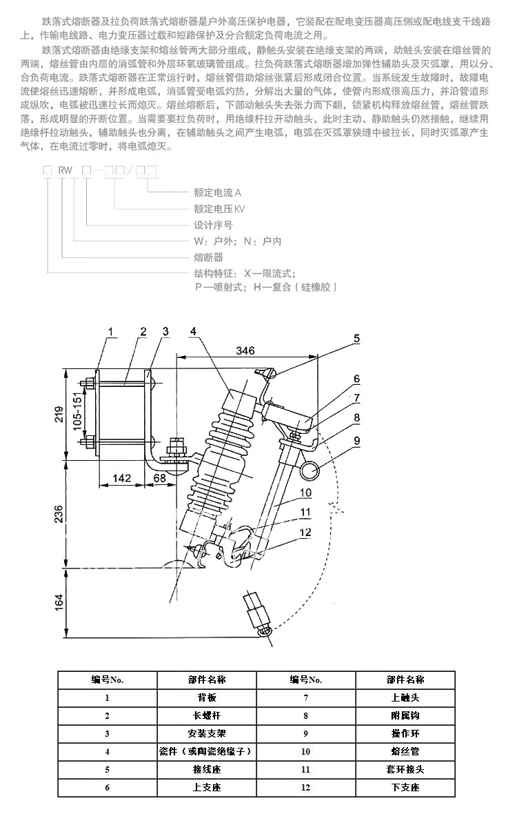 适用于定制高压跌落式熔断器保险丝10kv户外rw1215100200a保险令克