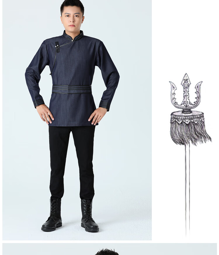 蒙古族服装男装夏季蒙古服装蒙古男士上衣牛仔衬衫民族风复古外套蒙古