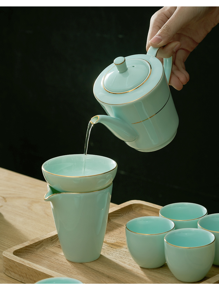 【速发】鲁青瓷茶具淄博陶瓷功夫茶具套装鲁青瓷茶壶茶杯办公室会客