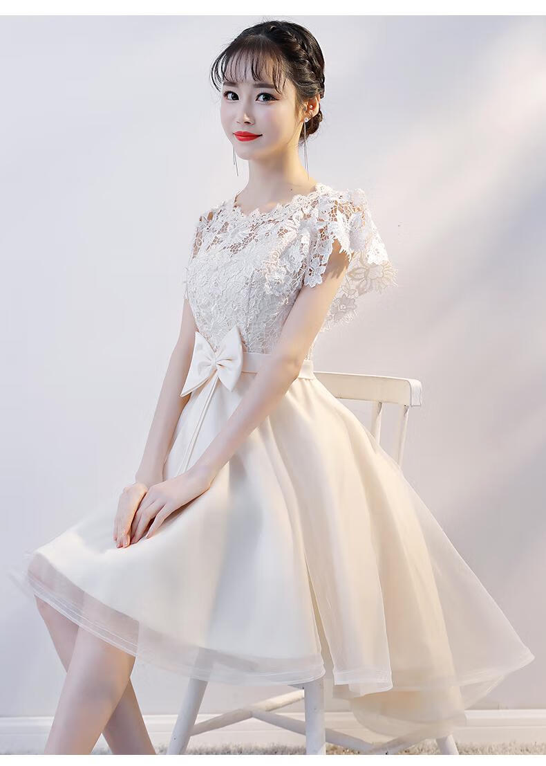 敬酒服新娘2019夏款回门红色蝴蝶结结婚伴娘小礼服连衣裙女蓬蓬裙