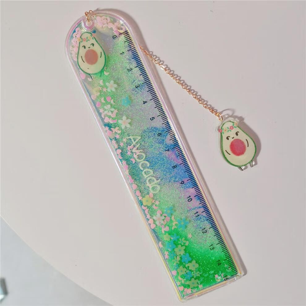 彼岸兴创意卡通入油流沙直尺可爱绘图尺子学生文具少女心吊坠书签刻度