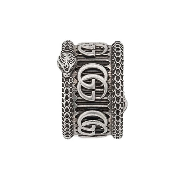 古驰(gucci) 双g灵蛇银戒指 ins潮街头风 送男友送女友百搭戒指 情侣