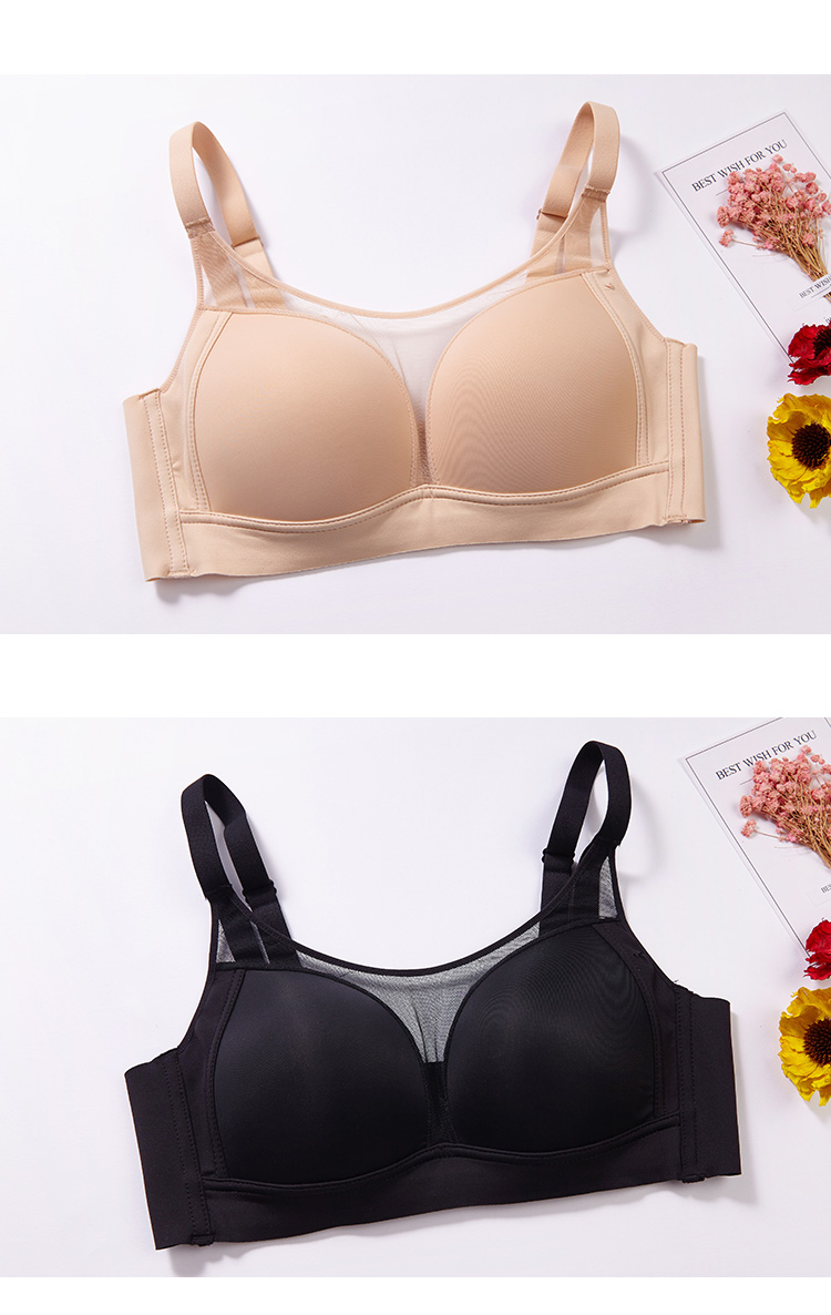 2019年夏季新品女士内衣性感轻薄网纱边减压无钢圈文胸 深肤色 75b