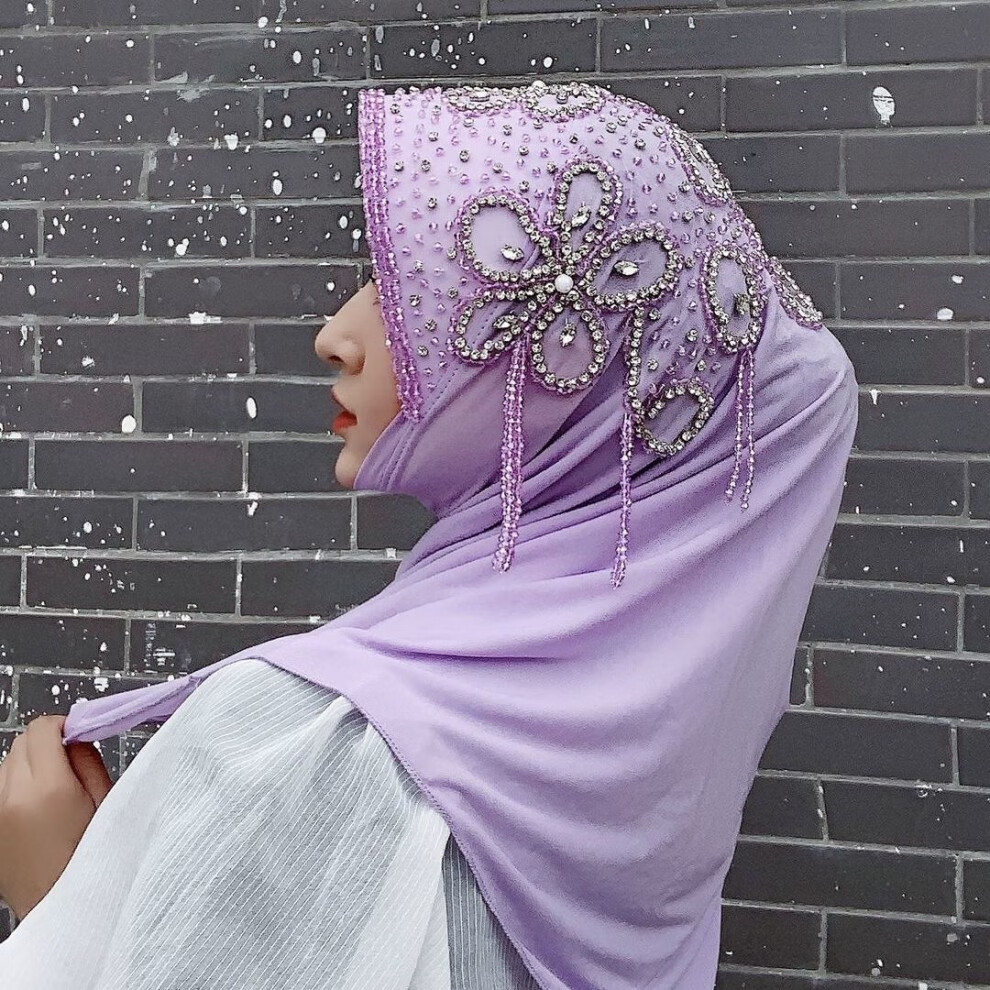 回族女人的套头纱巾秋季回族头巾盖头套头款硬帽檐四季星淘沙面料手缝