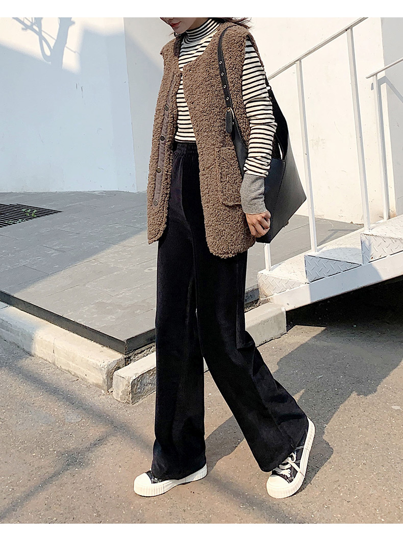 南极人秋冬新款灯芯绒阔腿裤女秋冬高腰宽松直筒百搭垂感毛呢条绒