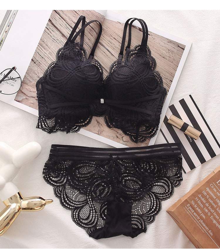 性感蕾丝少女成套内衣内裤文胸套装专柜华情性感蕾丝无钢圈薄款聚拢