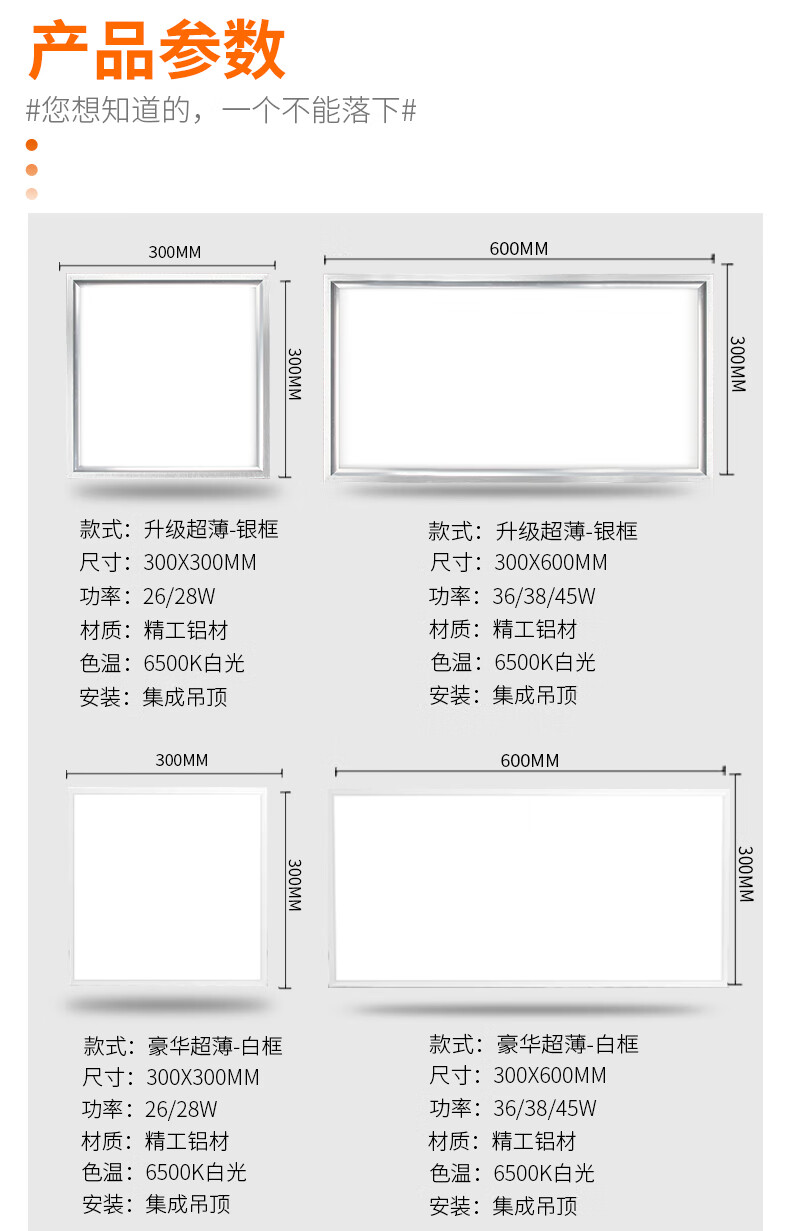 进口品质集成吊顶灯平板灯厨房天花嵌入式铝扣板卫生间浴室厨卫吸顶灯