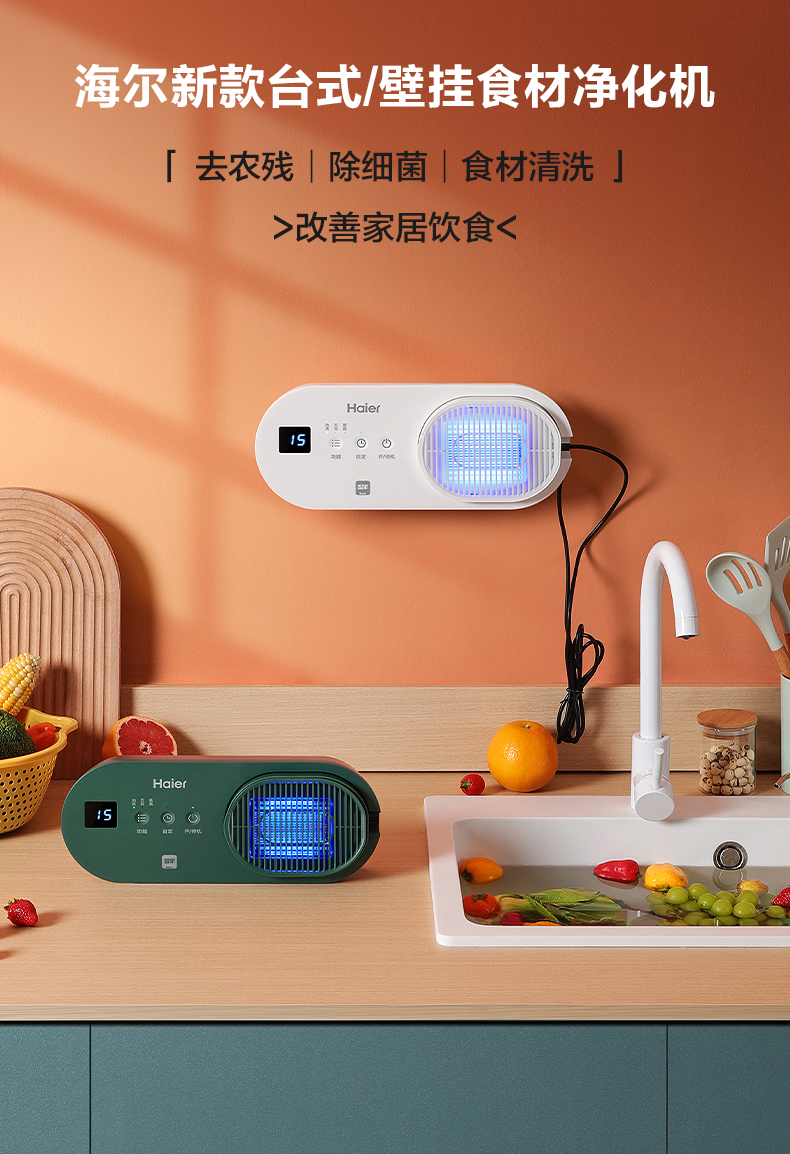 海尔(haier)新款果蔬清洗机家用洗菜机声波蔬菜肉类食材自动净化净食