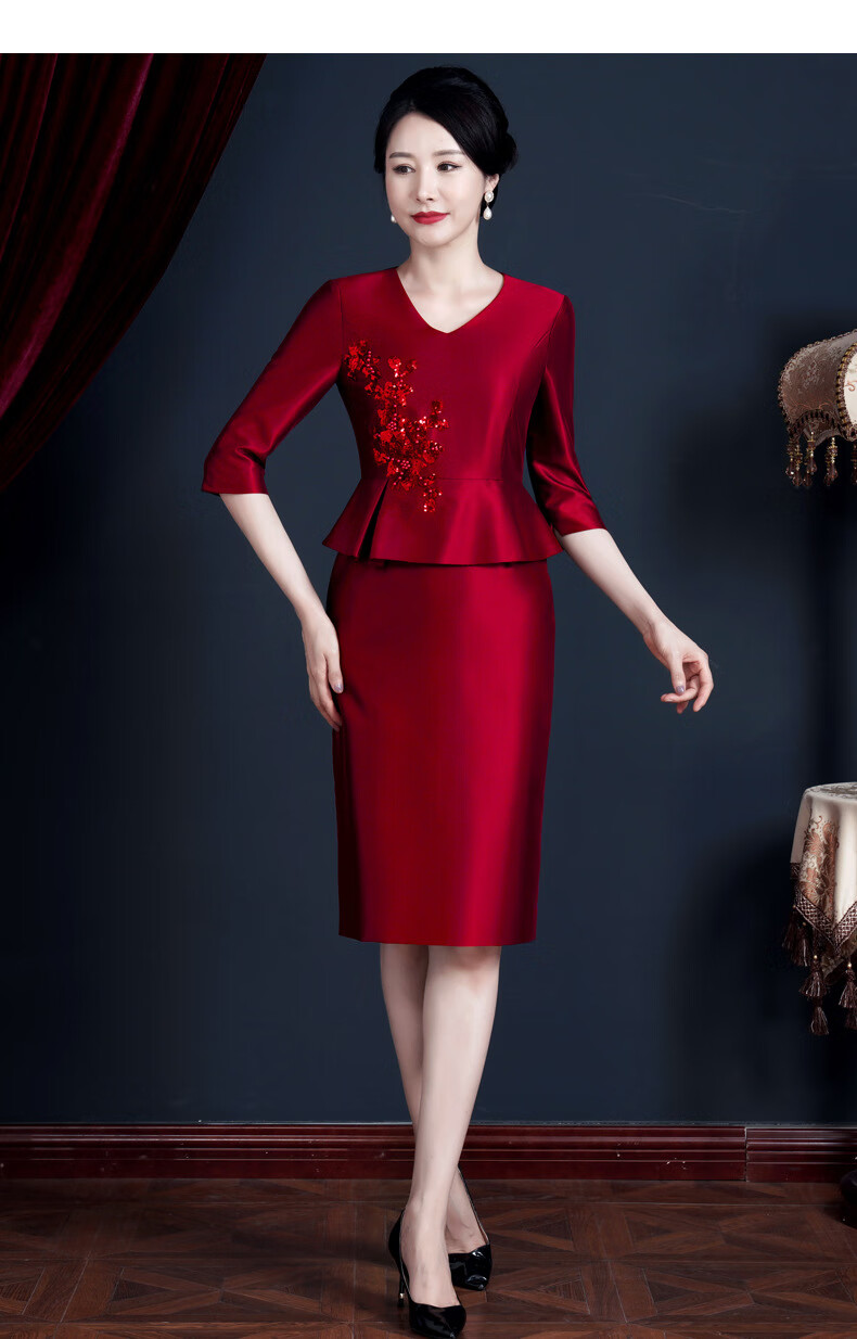婚礼妈妈装高档礼服冬天喜婆婆参加服年轻婚宴装新娘母亲高贵秋旗袍裙