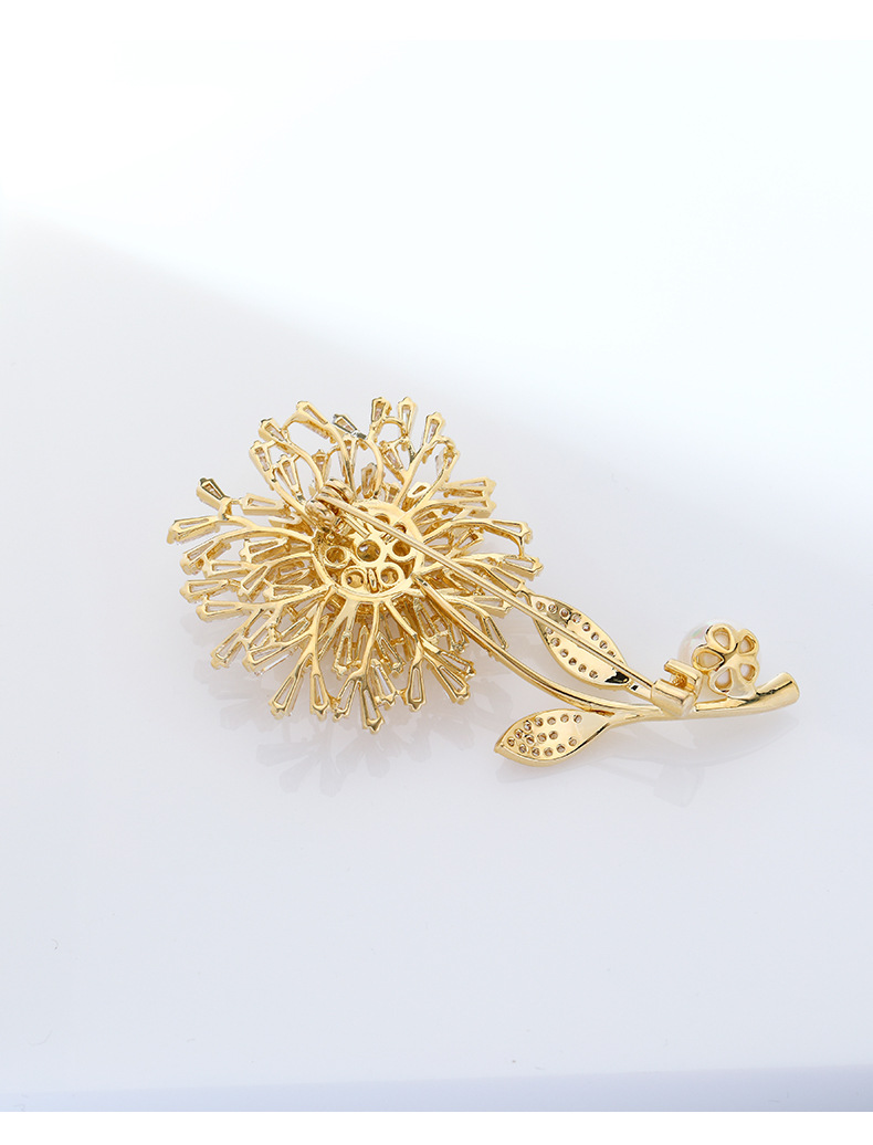 rlon轻奢品牌aaa 锆石太阳花胸花个性大气铜镀金植物胸针西装配饰百搭