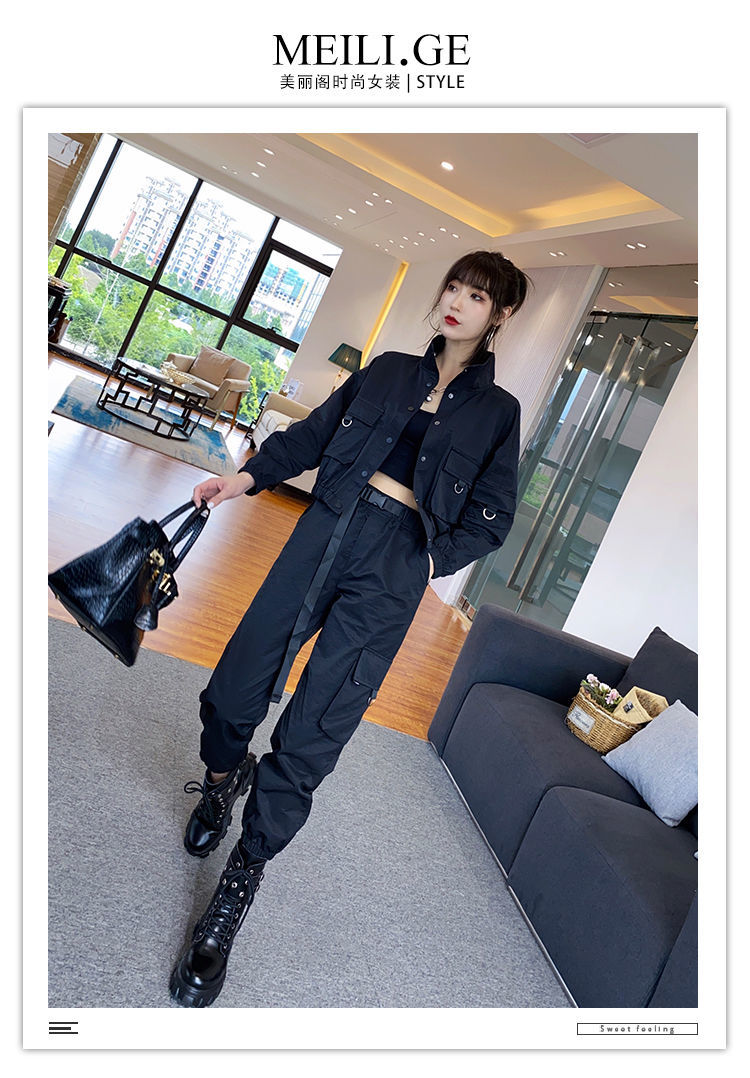 秋季时尚潮流套装女套装工装休闲套装女2021秋装新款韩版宽松帅气时尚