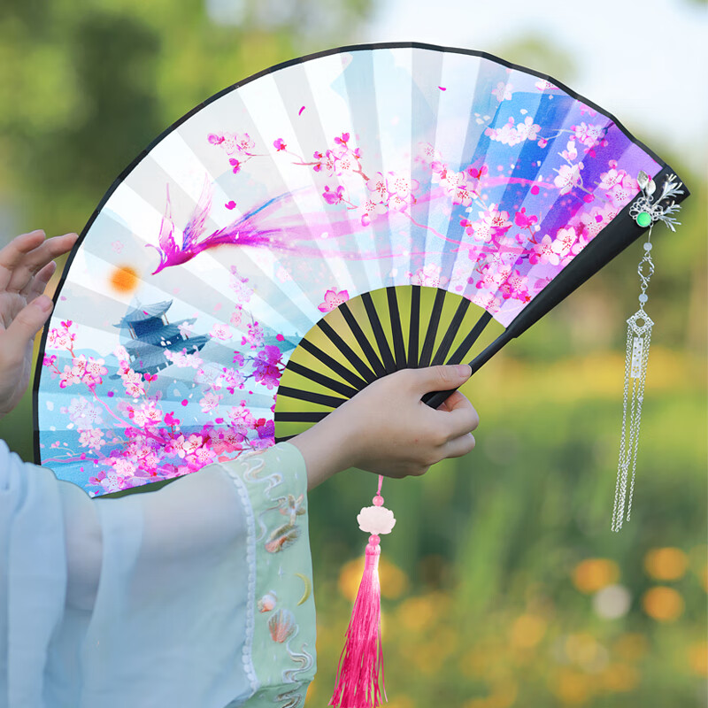 扇子夏天女生抖音同款双面彼岸花九尾狐男霸气古装汉服绢布折扇中国风