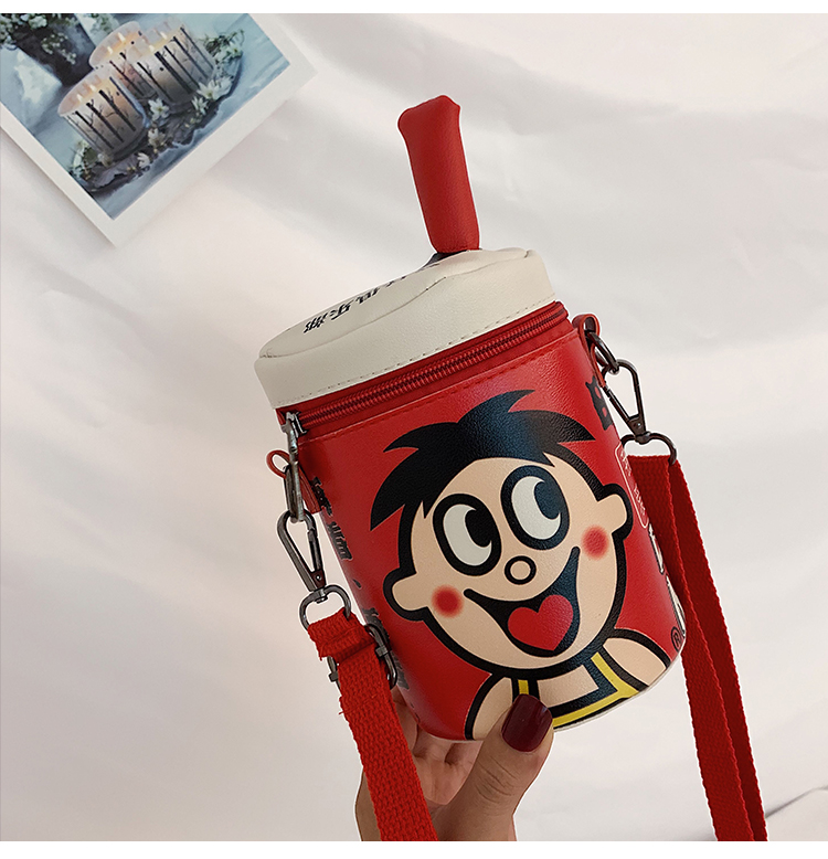 旺仔牛奶包包包抖音同款零钱包搞怪可爱斜挎小水桶包zw 红色【图片