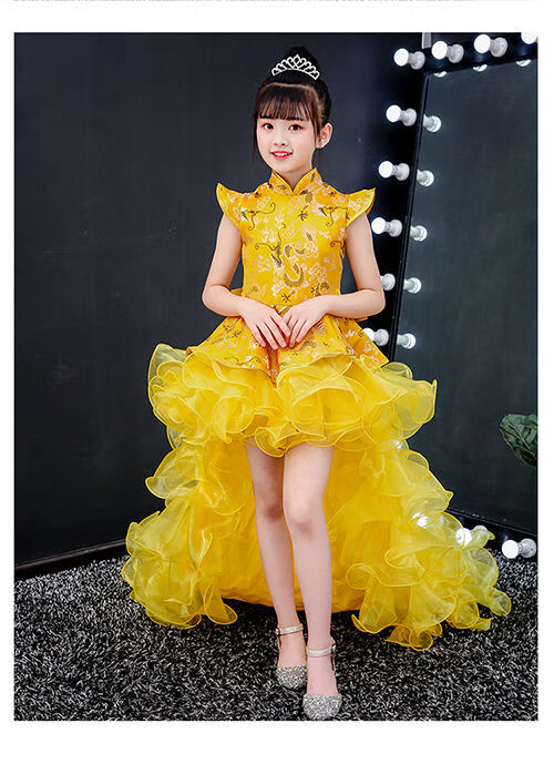 【京选优品】环保时装秀拖尾新品女童蓬蓬纱拖尾超长儿童走秀晚礼服