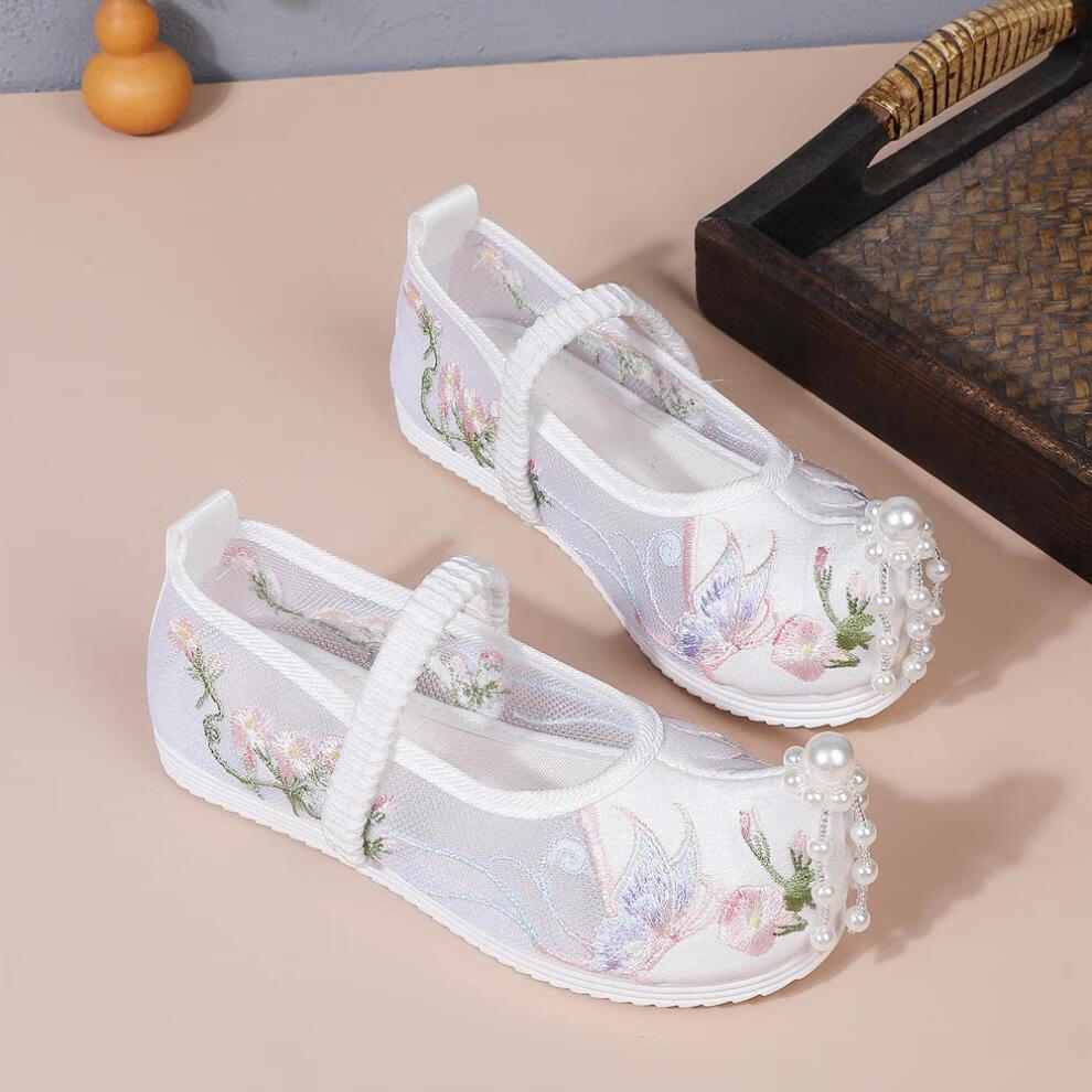 迪士尼(disney)夏季儿童网鞋古风汉服鞋子女童公主宝宝古代古装绣花