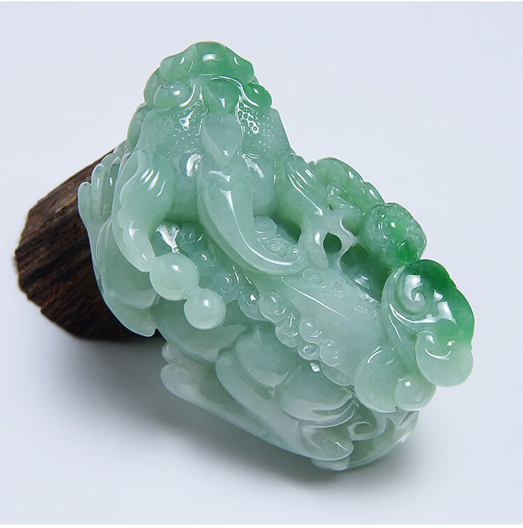 墨韵 阴阳眼绿色翡翠貔貅手把件 精雕貔恘皮丘天然缅甸a货玉石684