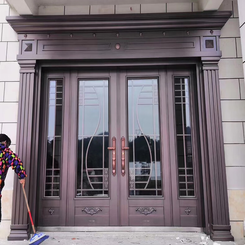 别墅双开大门豪华高端大气别墅大门网红双开玻璃门定制锌合金防盗门