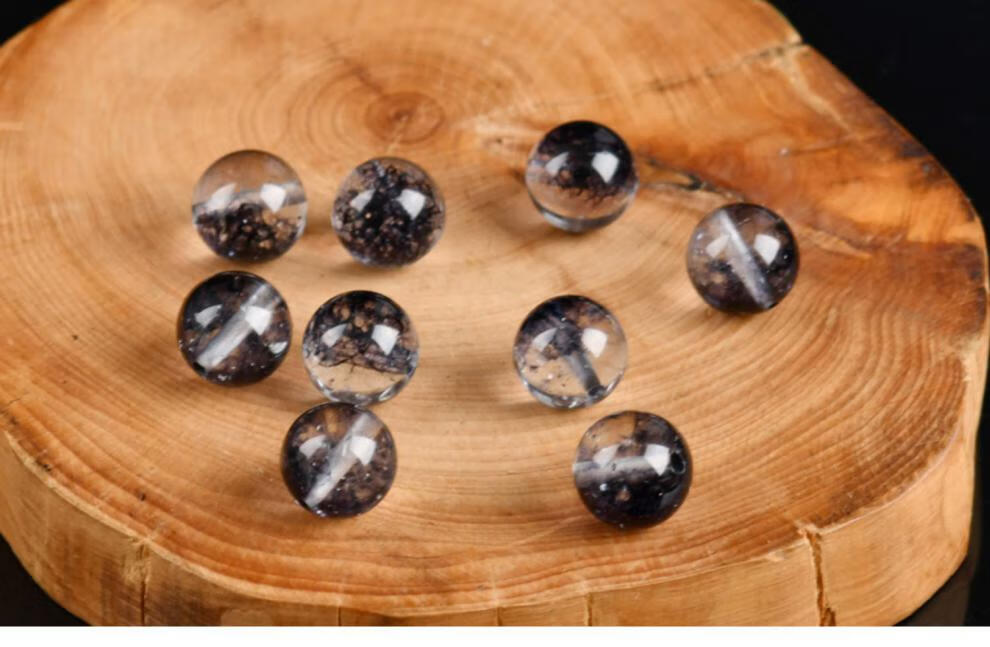 庄梦蝶 黑爆花晶散珠幽灵黑色圆珠diy串珠手工diy配件水晶单颗圆珠整