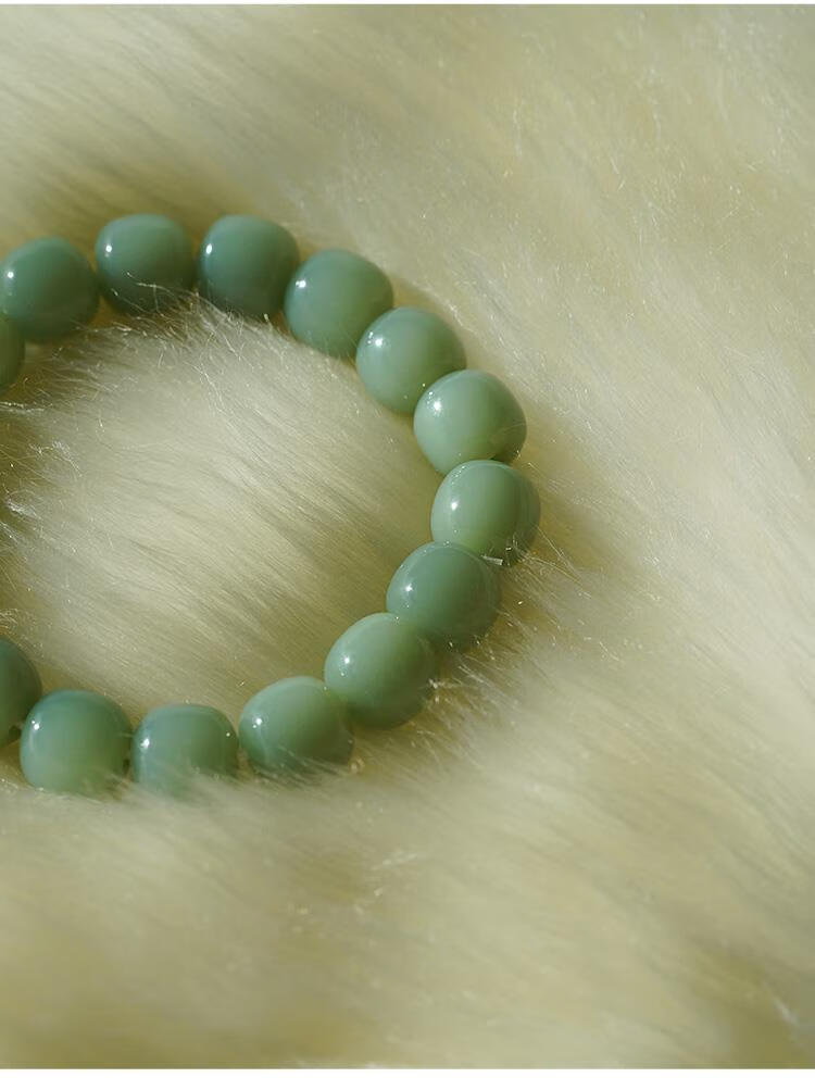 定制和田玉碧玉鸭蛋青串瓷白蓝调精品老形珠子手串鸭蛋青手串 11*12mm