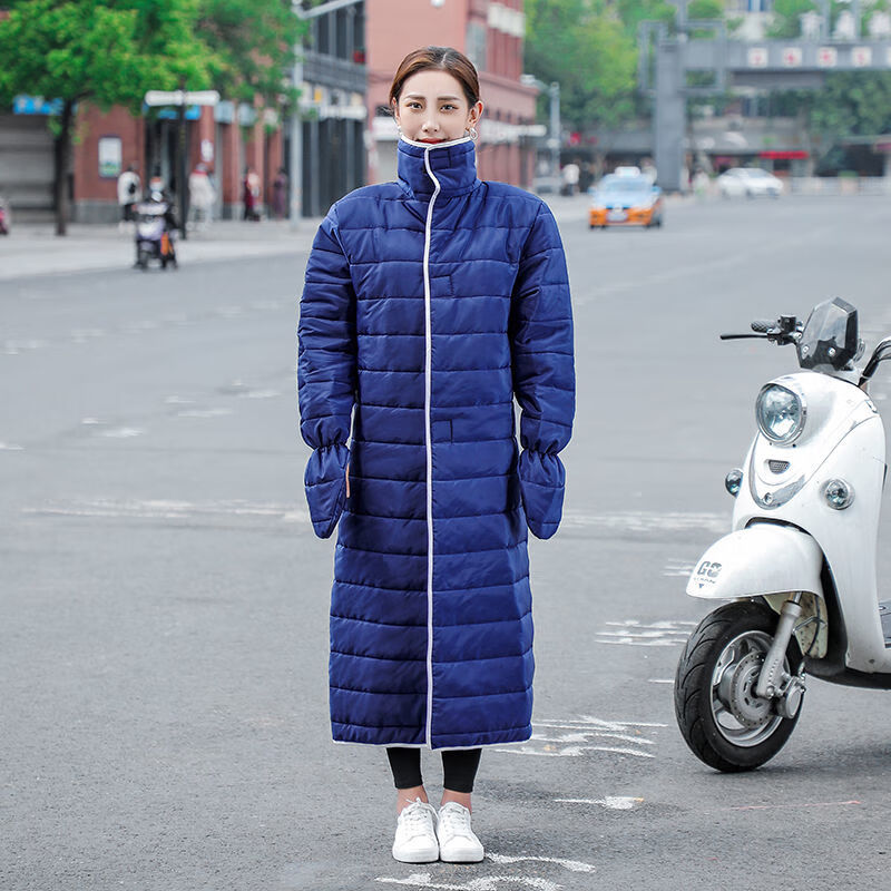 防护两用骑车挡风衣女反穿电动车棉衣冬季防水防风罩衣挡风被红白印花