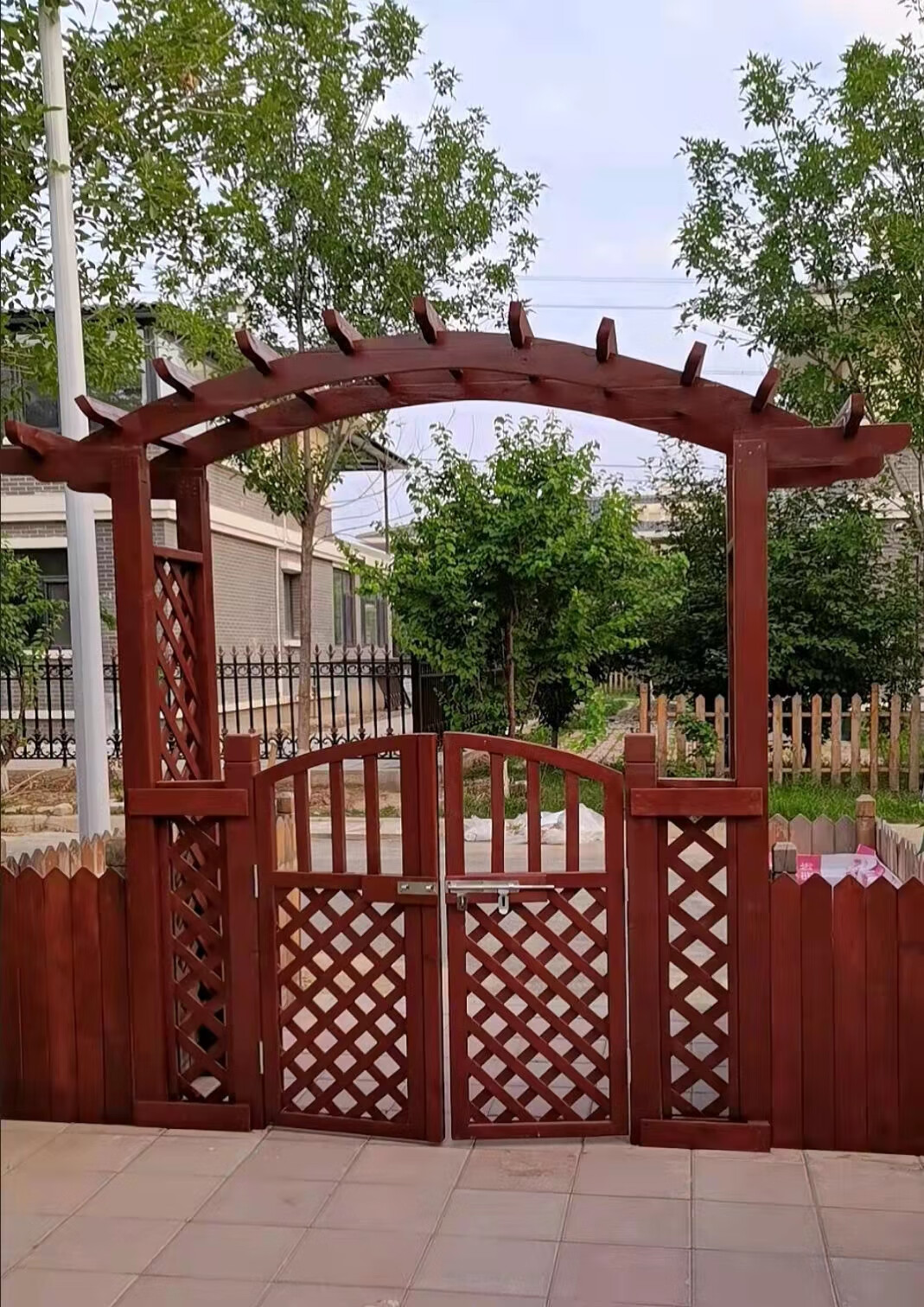 花园拱形花架花架爬藤架户外防腐木花园门实木门庭气派门楼欧式格定制
