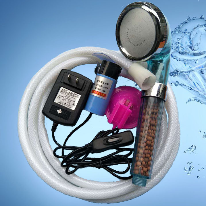 电动洗澡神器水泵吸水大学生简易式热水器宿舍便携式淋浴花洒 透明