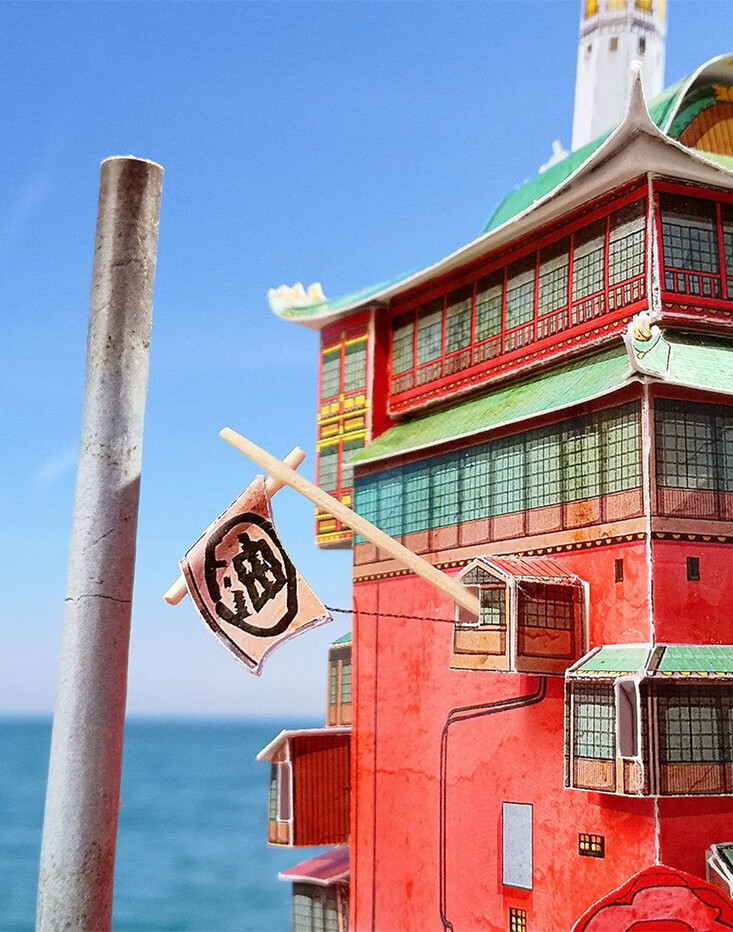 千与千寻汤屋模型原创纸模宫崎骏千与千寻简单版油屋汤屋 3d立体纸