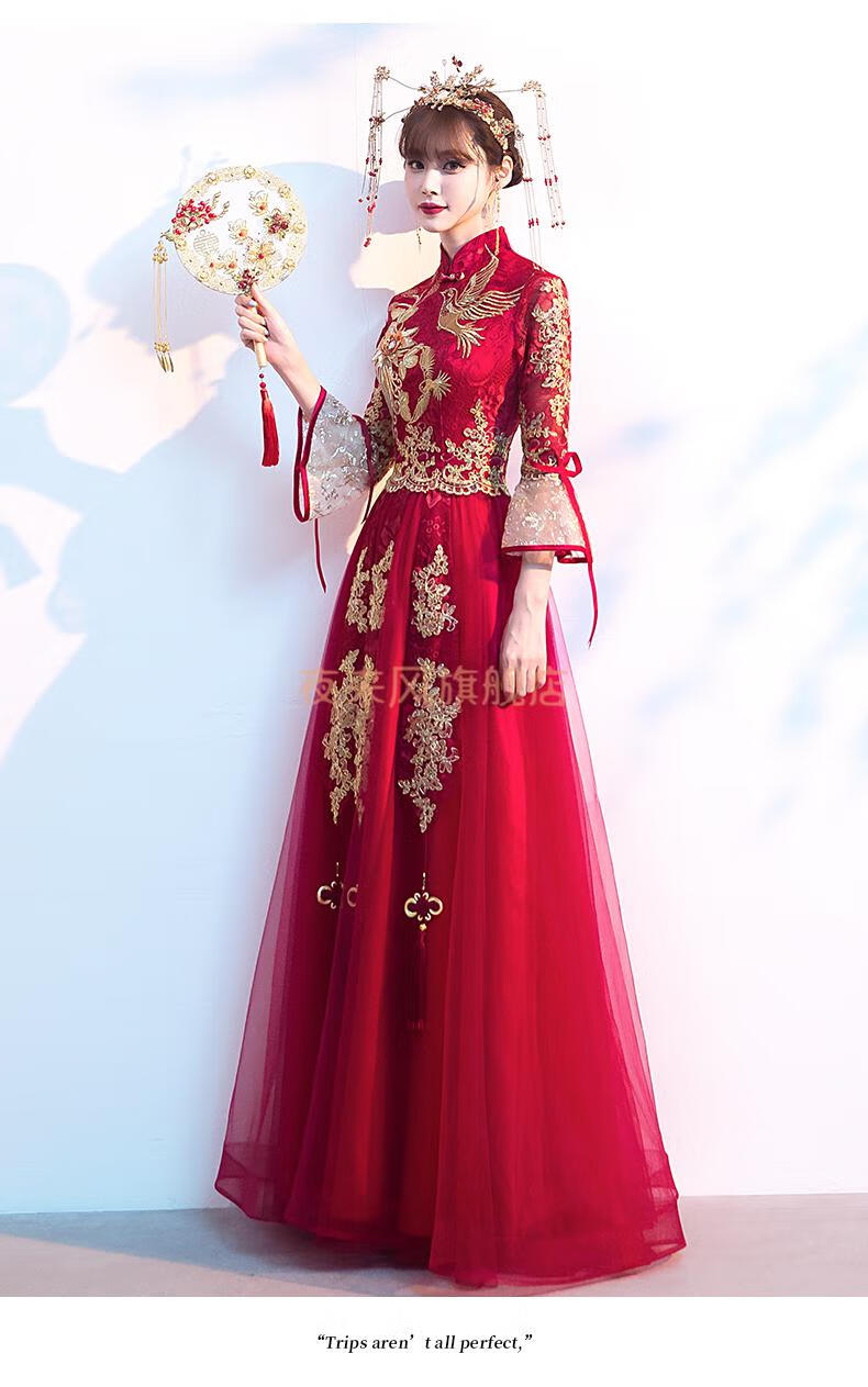 高档中式婚礼新娘秀禾服装2021新款结婚礼服出阁服敬酒服酒红色秀禾服