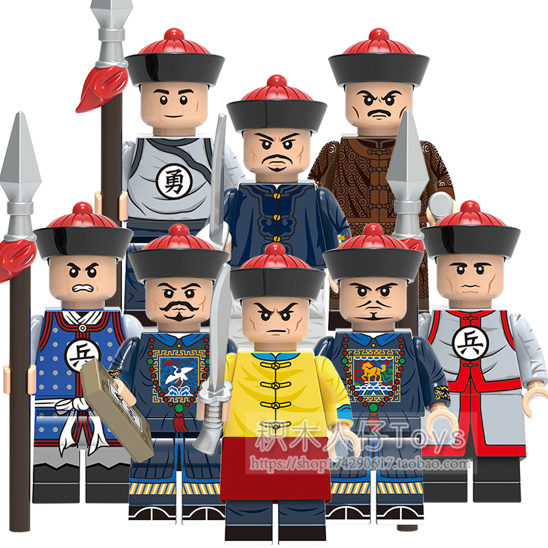 rohde 清朝积木人仔古代士兵锦衣刀侍卫文武官八旗兵拼装玩具x0329 xh