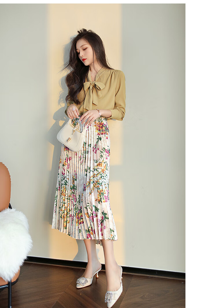品牌女装印花长裙款大摆半身裙女夏季新款修身显瘦气质裙花裙子花色m