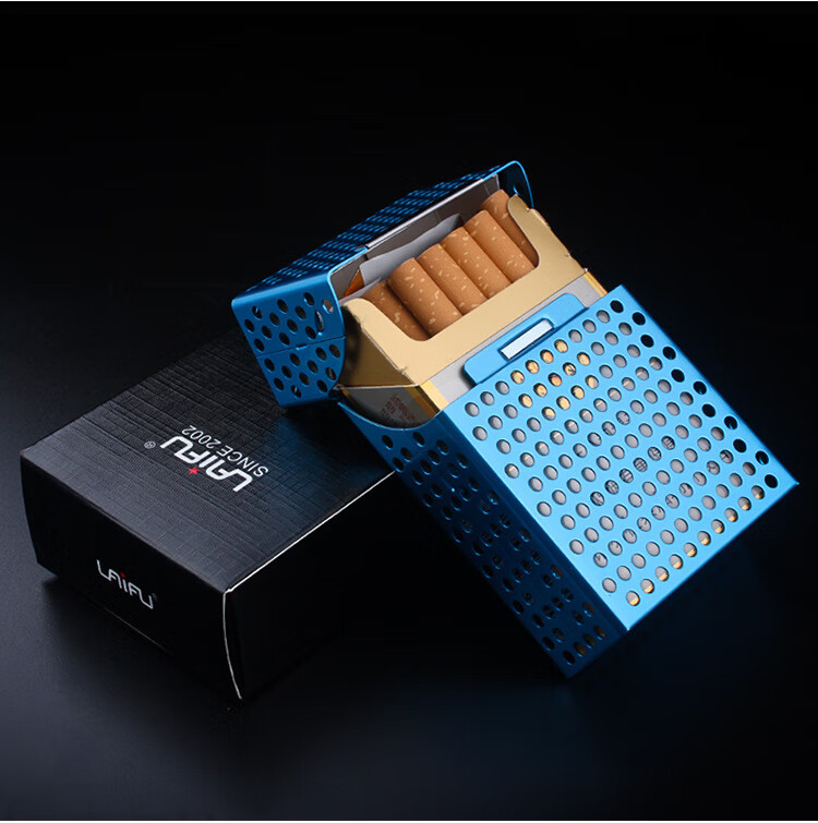 供应批发工厂直销 来福铝制镂空翻盖20支烟盒 可装整包 厂家 黑色【图