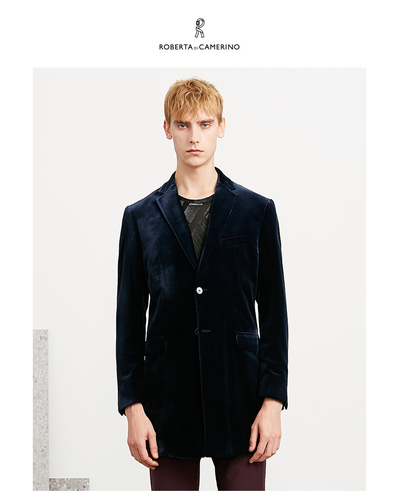 roberta诺贝达男装秋冬新品商务休闲绅士中长款大衣防风外套藏青46