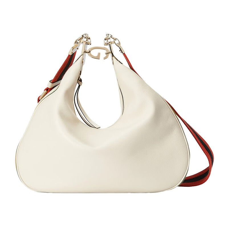 gucci古驰女包22秋冬新品attache月牙包皮革单肩包大号织带斜挎包