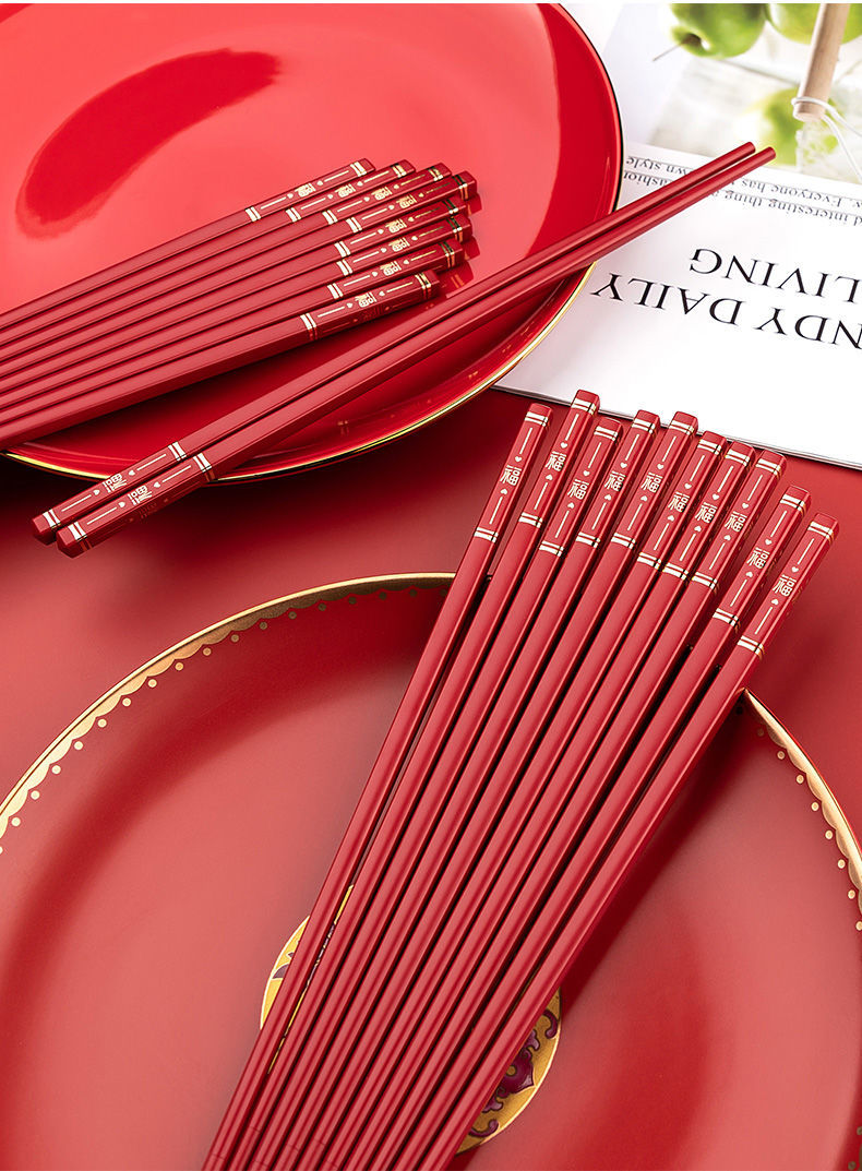 筷防霉耐磨喜庆红色家庭防滑新款合金筷子 【】红色福运筷-30双【图片