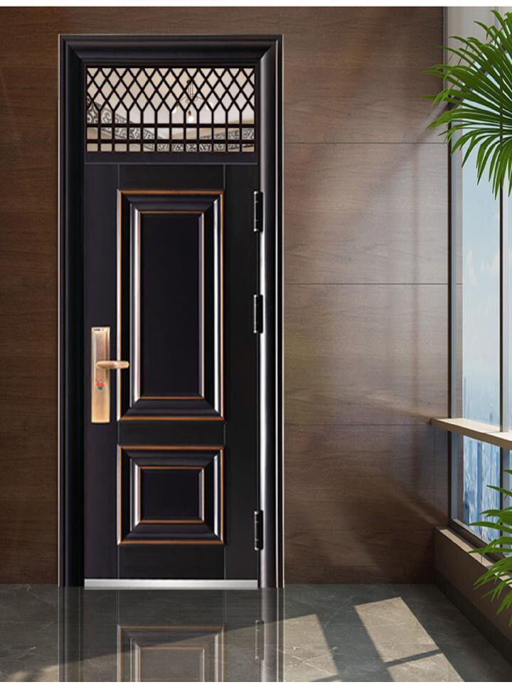 气窗门防盗门家用进户带摇头仿铜门安全门通风子母对开钢质工程门 197