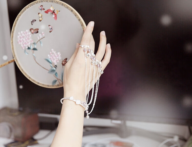 【七夕】流苏铃铛手链 汉服手饰古风流苏铃铛手链戒指一体闺蜜开口可