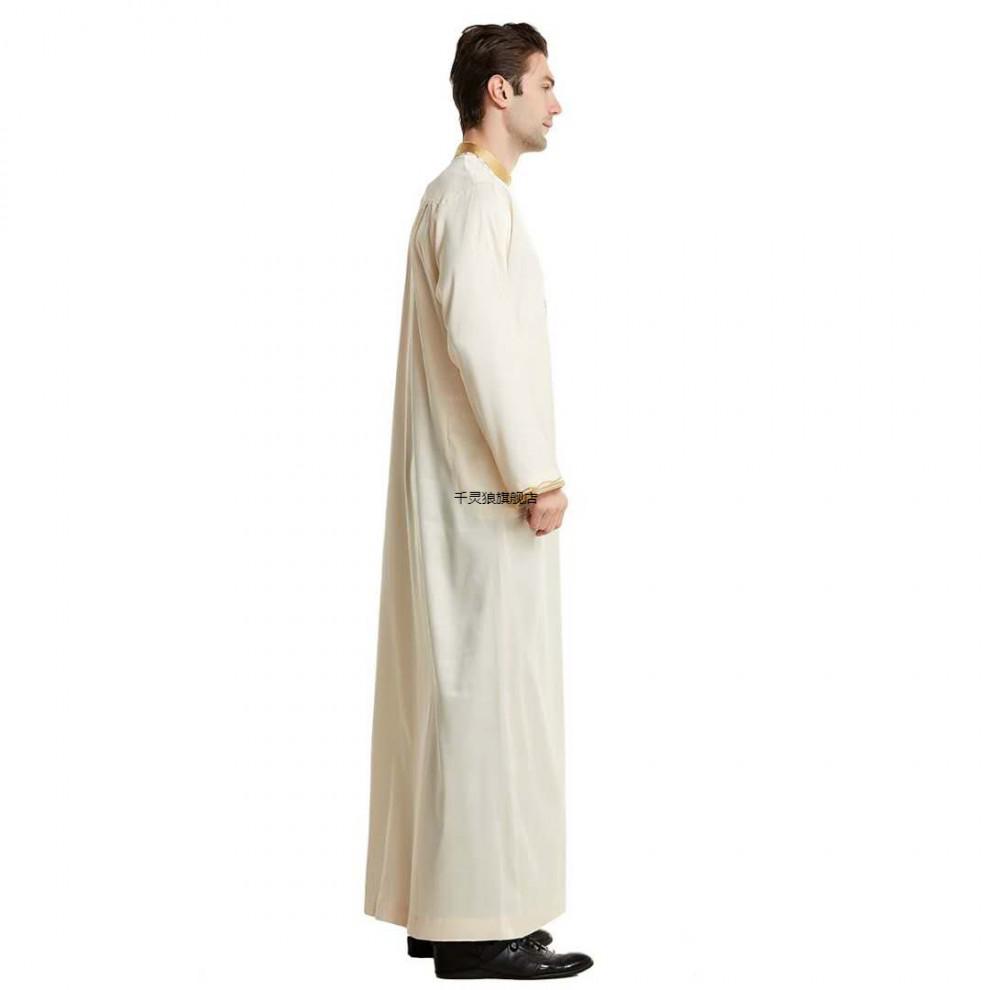 中东迪拜长袍沙特阿拉伯服装男装中东迪拜长袍子民族伊朗长衫白袍白色