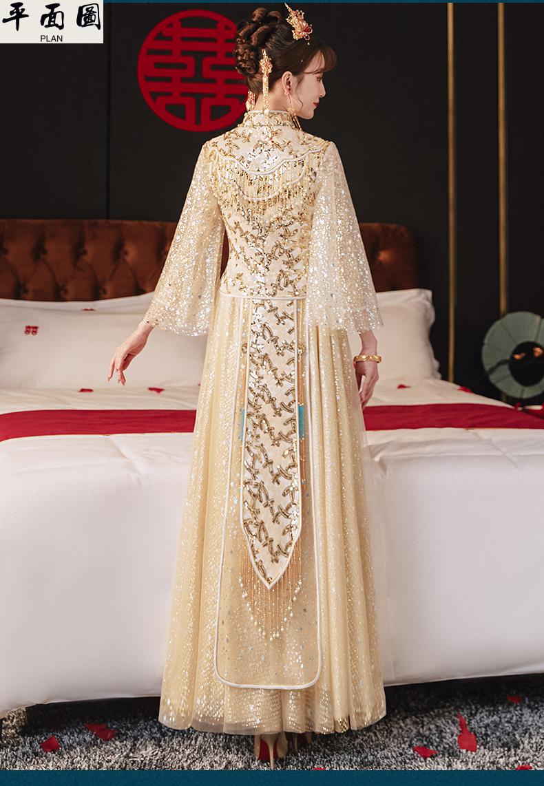 婚纱中式凤袍秀禾服新娘夏季薄款新款结婚香槟色礼服秀禾 云星【送