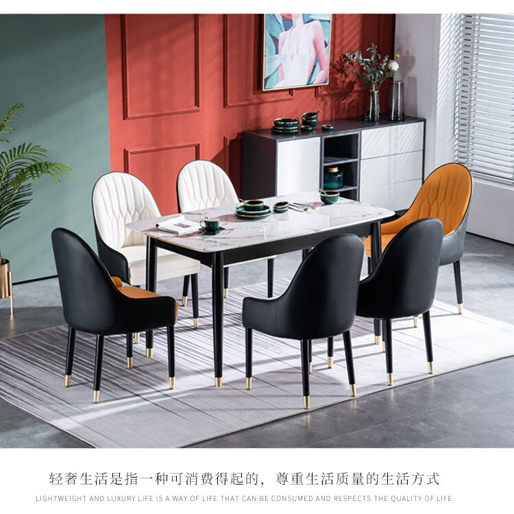 方寸毫厘 真皮餐椅 椅子 轻奢餐椅实木椅后现代北欧美式皮椅软靠背椅酒店家具家用软包椅洽谈椅可定制皮色 真皮椅子 米白+水泥灰色