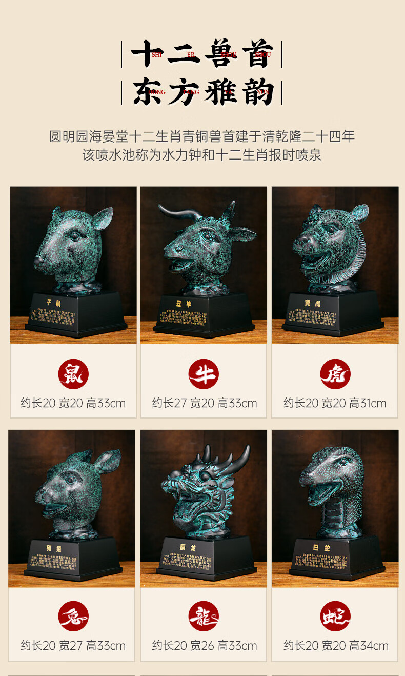 圆明园十二兽首 圆明园十二生肖兽首虎摆件客厅办公室鼠牛兔蛇龙头