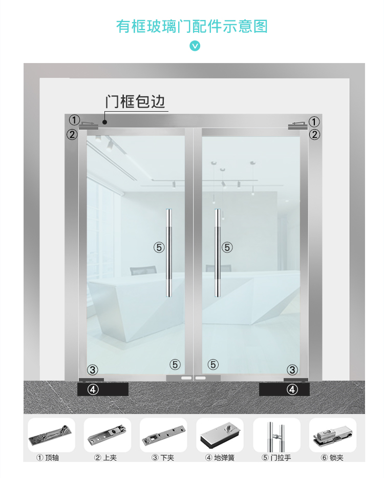 地弹簧德国皇冠h220c通用型不锈钢无框玻璃门转轴配件110kg地弹璜