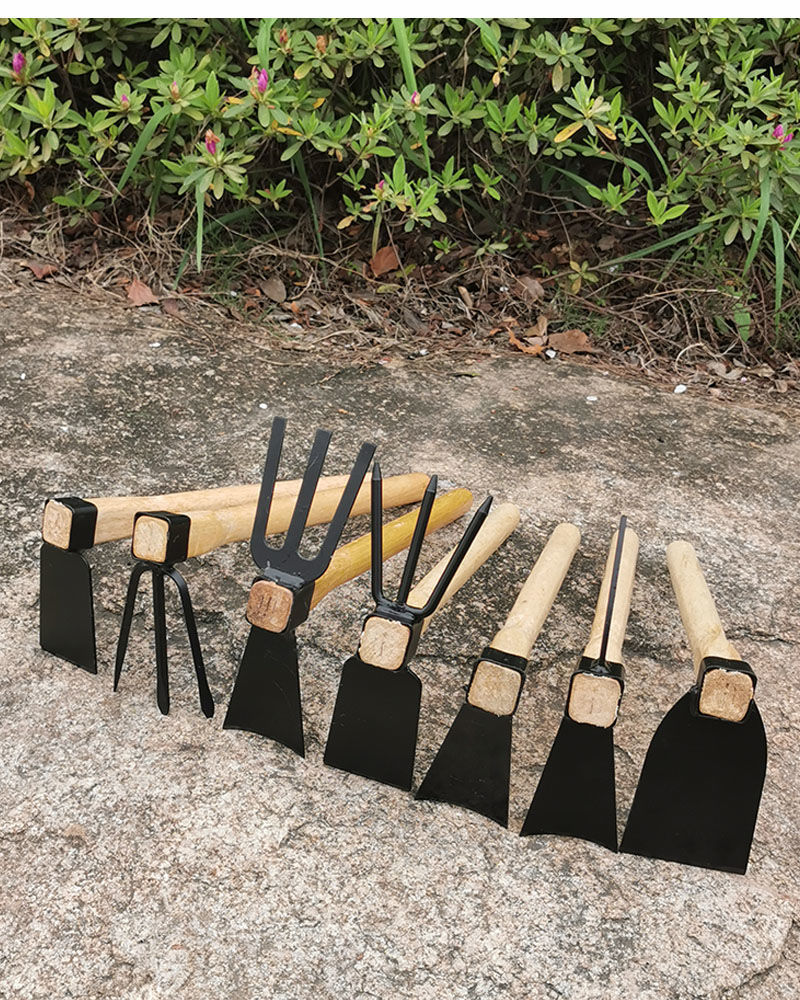 钓鱼除草锄草种菜短木柄农具小锄头- 加厚全钢羊角锄镐(青冈木)【图片