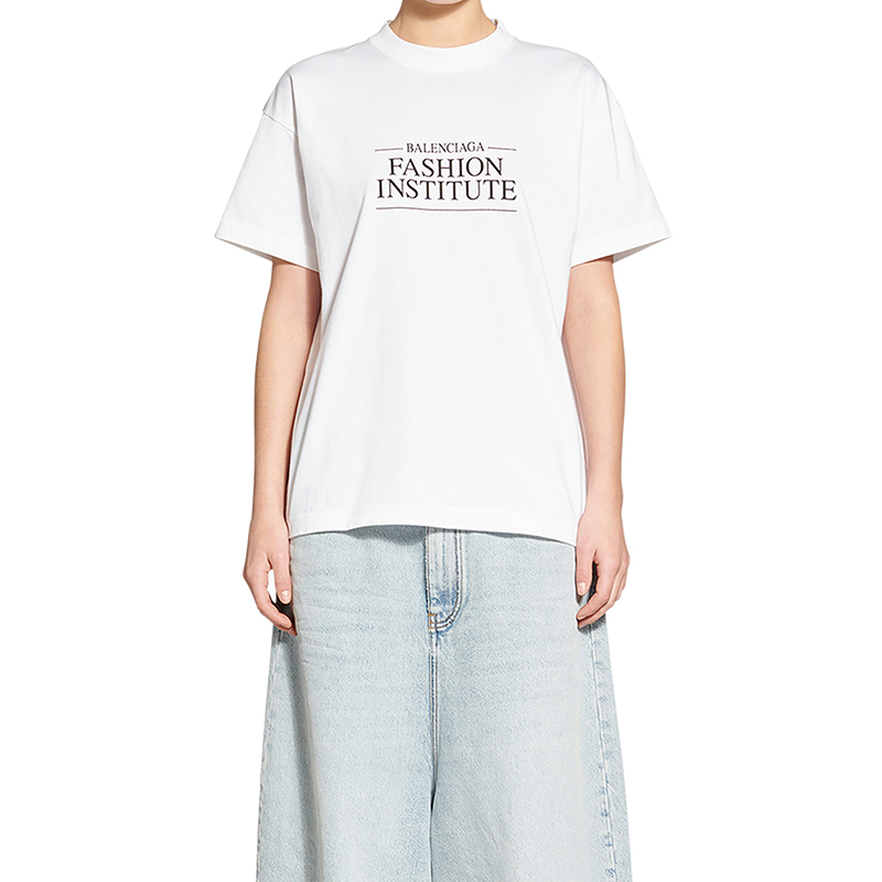 巴黎世家 fashion institute系列 女士白色纯棉图案印花短袖t恤 吧